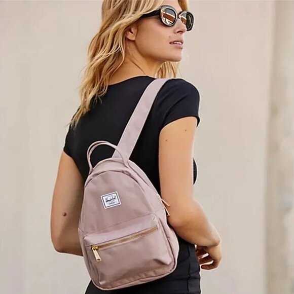 Herschel Nova Zip Pocket Double Straps Mini Backpack Pink Gold - Picture 1 of 9